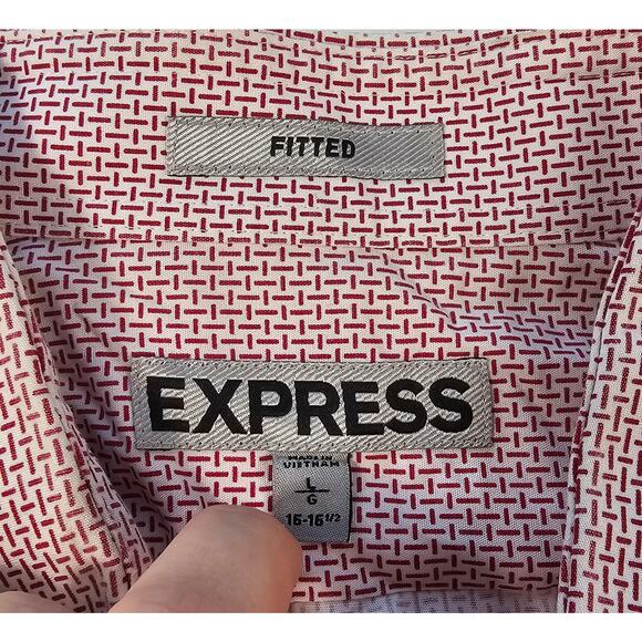 Express red dash fitted L 16 - 16.5 long sleeve dress shirt button up EUC large - Picture 4 of 7